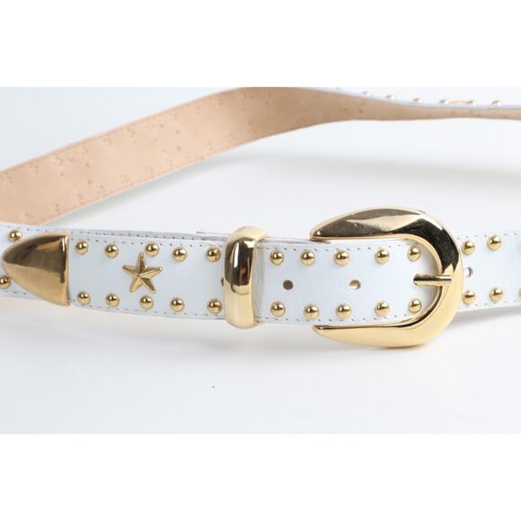 Vintage White Leather Gold-Tone Star Studded Adjustable Waist Belt Size S main image 10
